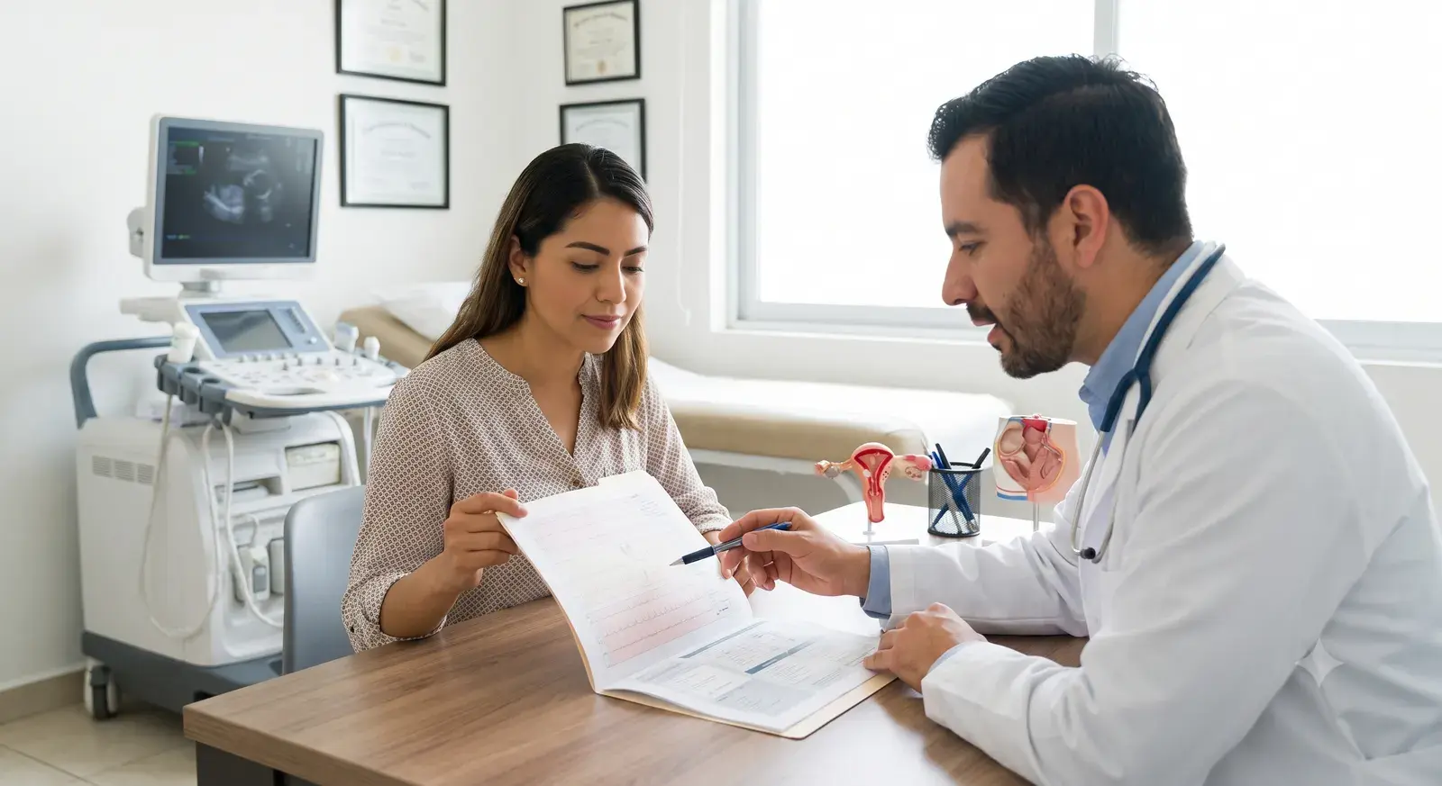 Consulta médica con una especialista certificada en NaProTecnología, en un entorno cálido y profesional.